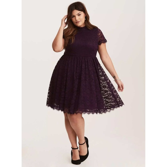 torrid Dresses & Skirts - Torrid Deep Purple High Neck Lace Skater Dress Cocktail Dress Size 16 11079159